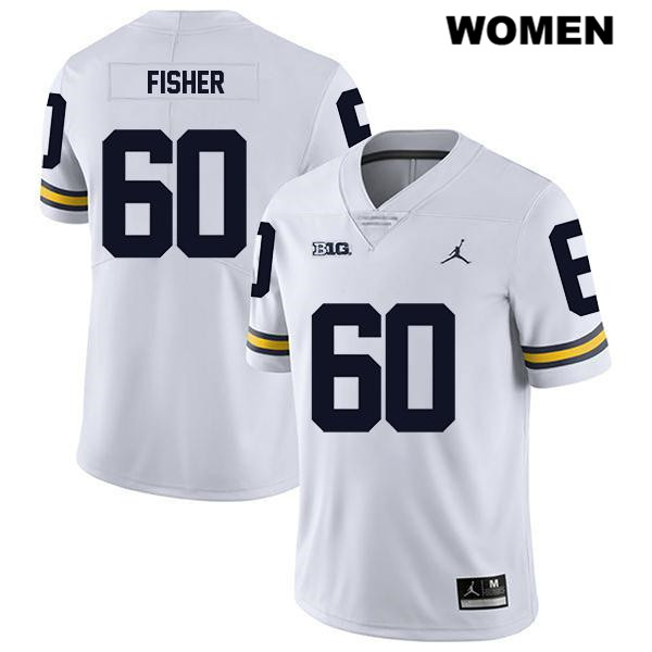 Women's NCAA Michigan Wolverines Luke Fisher #60 White Jordan Brand Authentic Stitched Legend Football College Jersey PP25G27HA